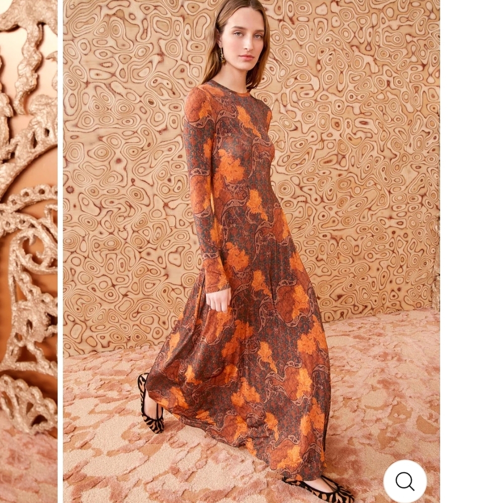 Ulla Johnson Light Weight Long Sleeve Orange Paisley Maxi Dress - Picture 5 of 6